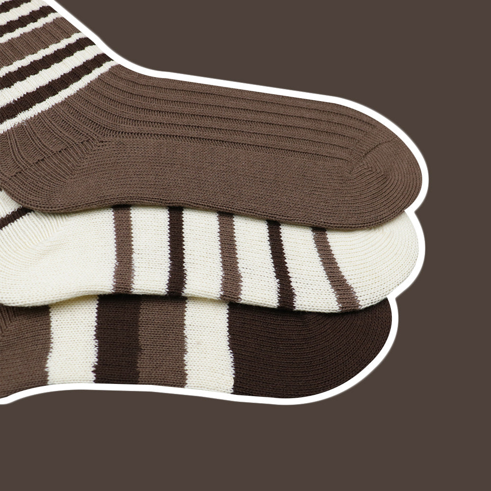 Women's Maillard Style Autumn And Winter Milk Tea Brown Series Striped Socks