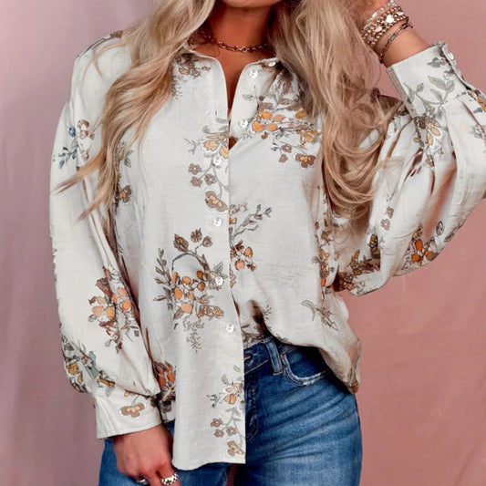 Women's Versatile Retro Long-sleeve Printed Shirt