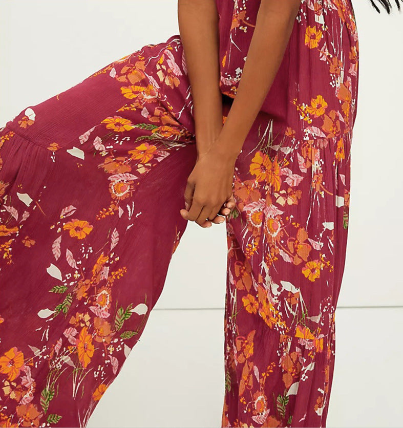 New Digital Printed Women's Loose Casual Pants Beach Wide