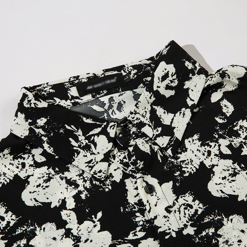 Men's Autumn Casual Loose Pu Shuai Street Lapel Niche Flower Shirt