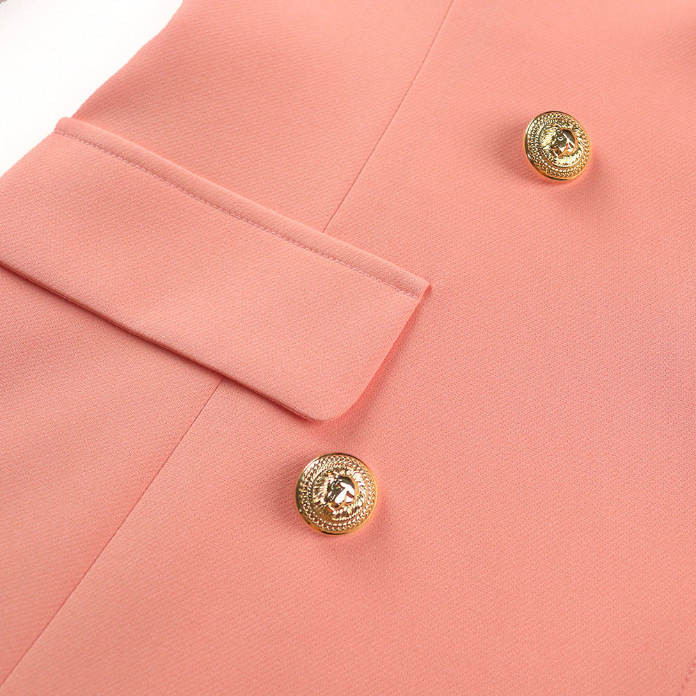 High-waisted Coat With Lapel Long Sleeves  Buttons