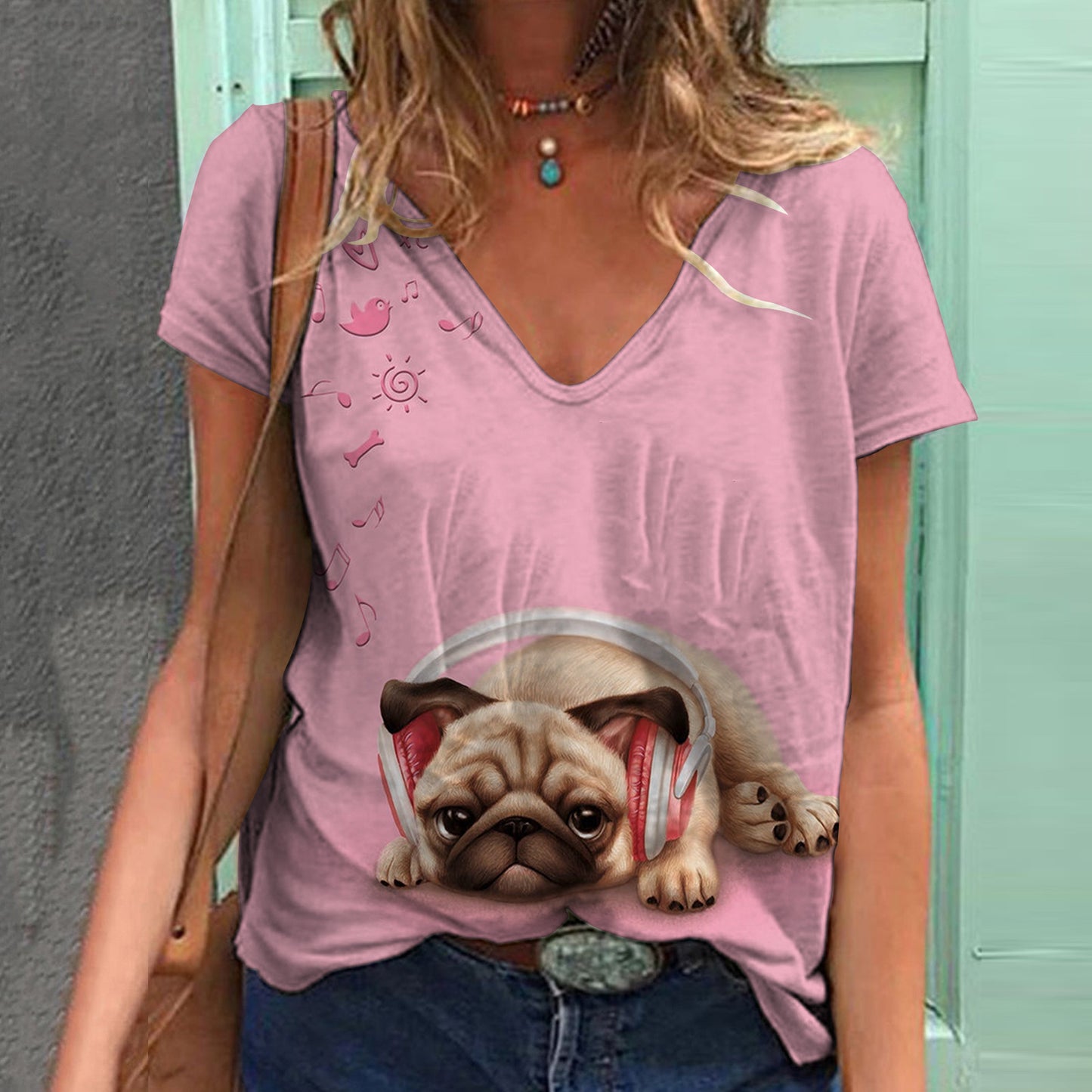 Women's Top Print V-neck Short-sleeved T-shirt