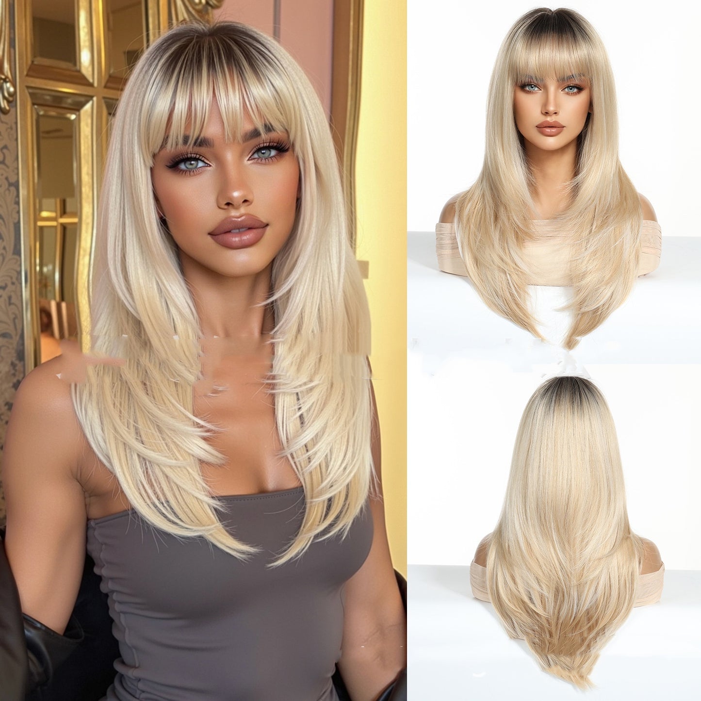 Light Gold Orange Straight Bangs Hair