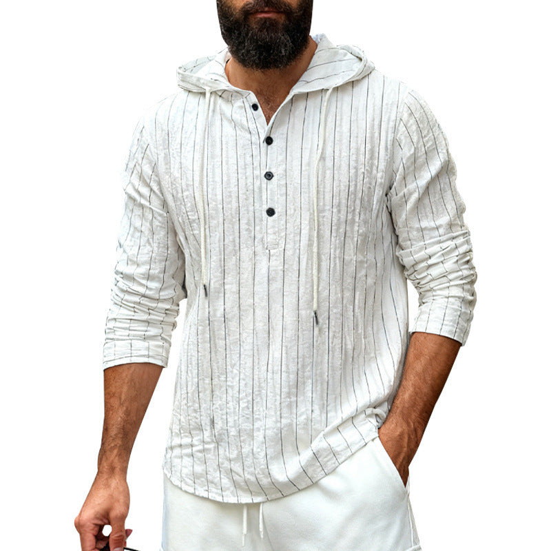 Mens Loose-Fit Casual Long-Sleeve Hooded Shirt