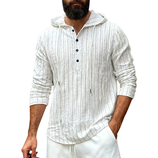 Mens Loose-Fit Casual Long-Sleeve Hooded Shirt