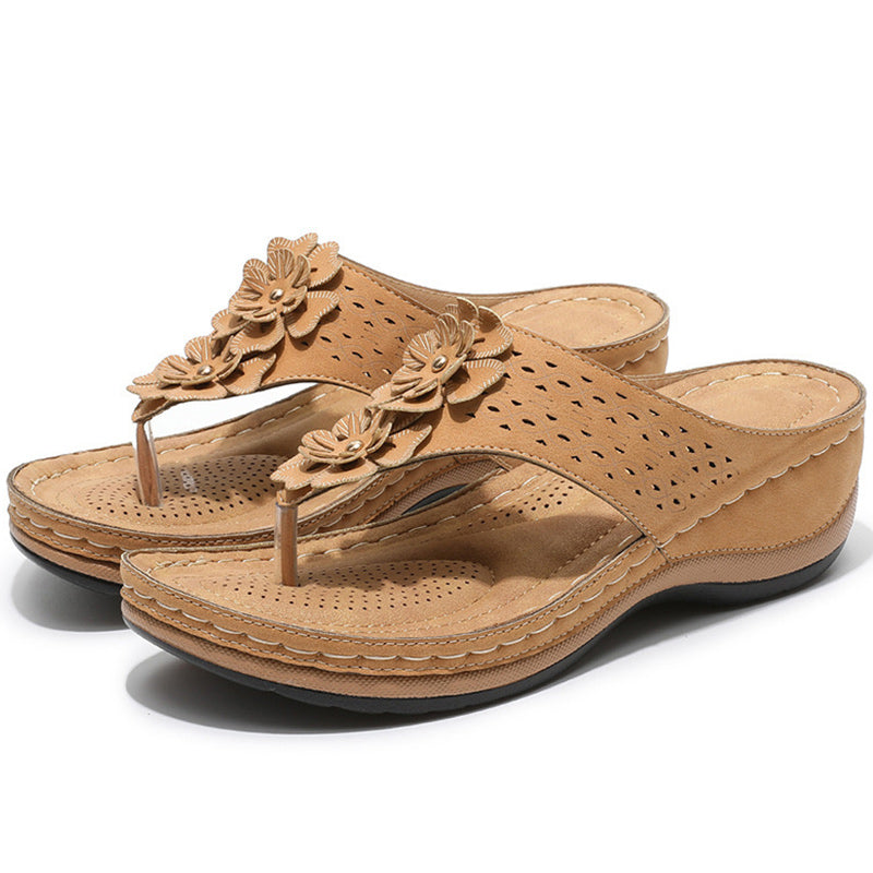 Casual Breathable Round Head Flat Flower Herringbone Sandals