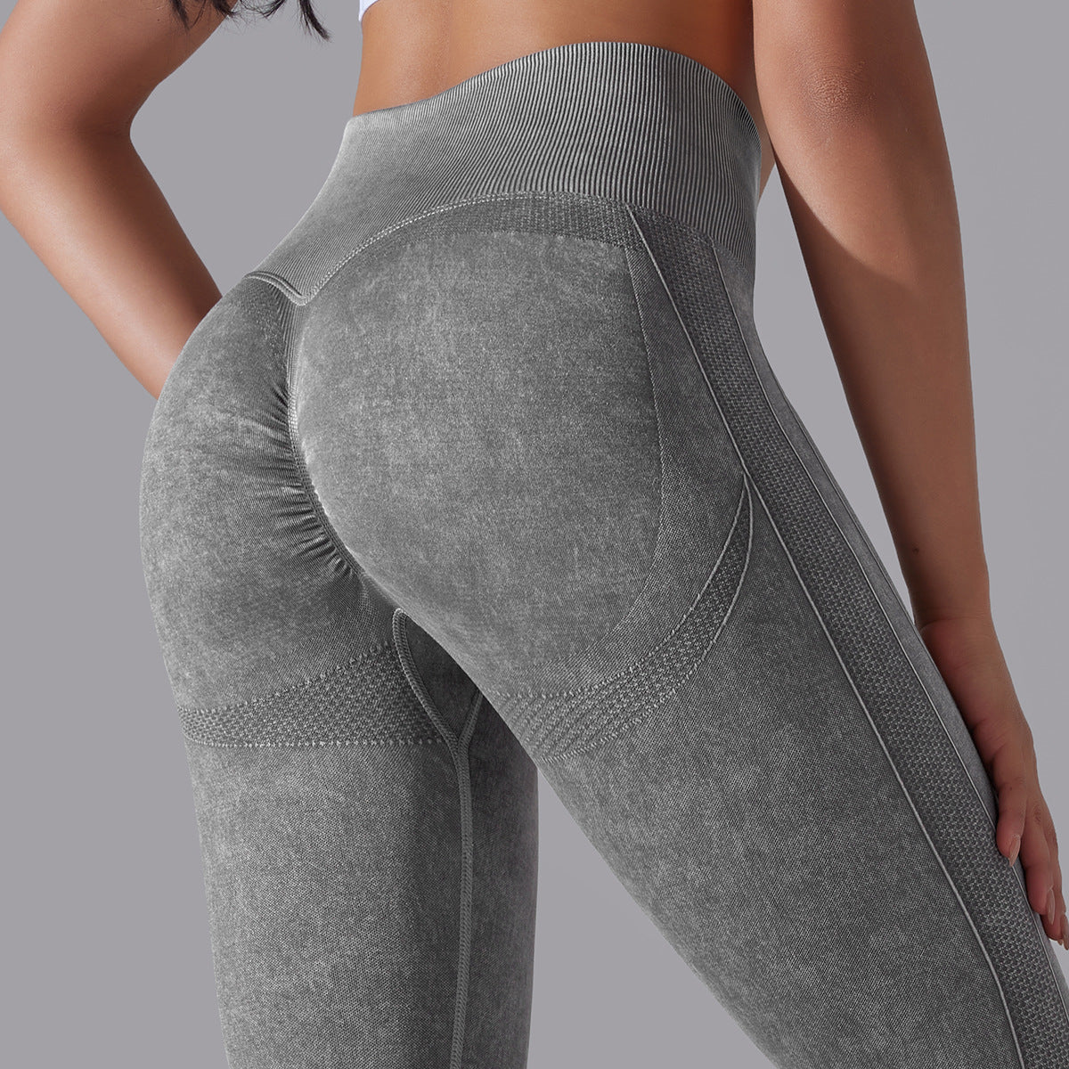 Strikkede sømløse yogabukser Løbesport Fitness Højtaljede baldeløftende leggings Damebeklædning