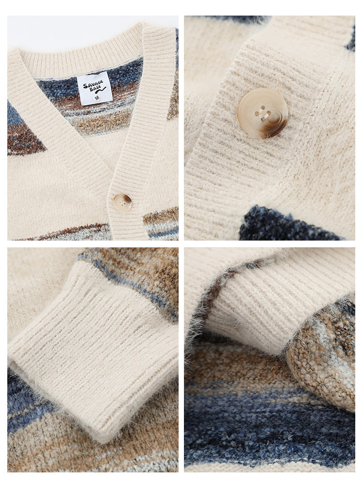 Men's Rainbow Striped Gradient Sweater Cardigan