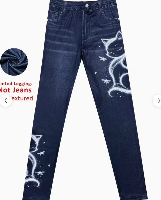 Women's High-Elastic Imitation Denim Leggings With Realistic Denim Print