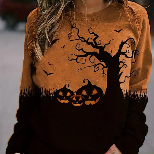 Halloween Rund Hals Pullover Langærmet Casual Løs Sweatshirt