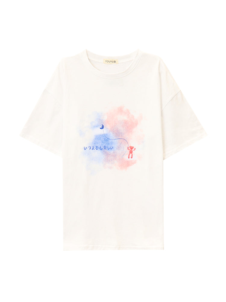 Retro Bear Super Fire Ins Loose Large Size Short-sleeved Design Top