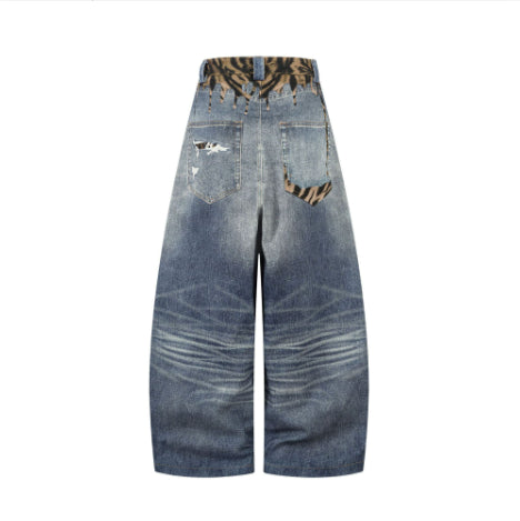 Womens Casual Denim Jeans With Leopard Print
