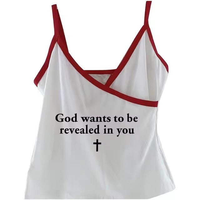 Vintage Cross Letter Printed Camisole Top