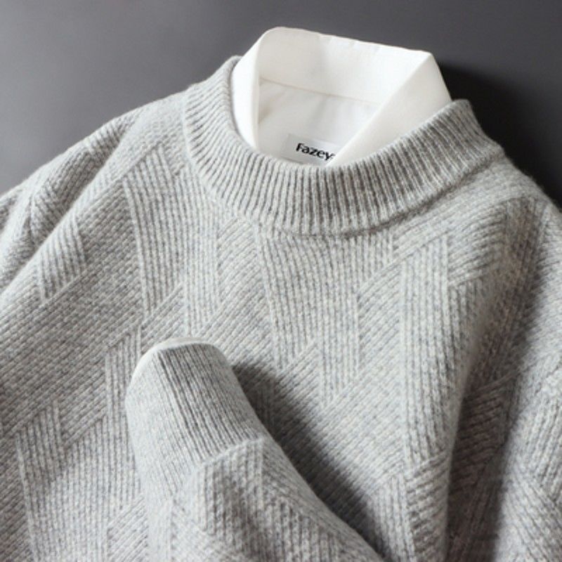 Men's Loose Thick Jacquard Round Neck Sweater