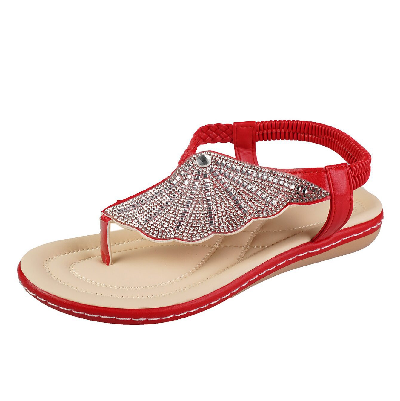 Nye Rhinestone Skal Klipklapper Sandaler Sommer Strandsko Til Kvinder Mode Casual Lav Hæl Flade Sandaler Tøfler