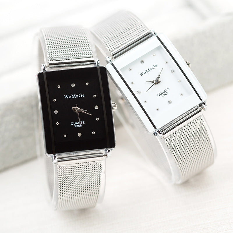 Square Case Silver Mesh Strap Ladies Watch