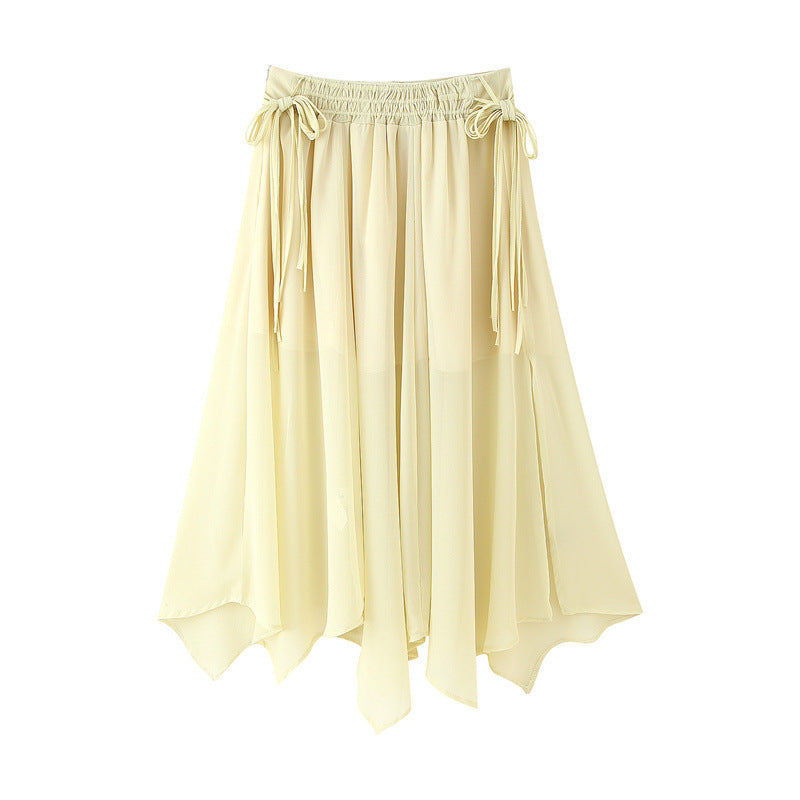 Yellow Irregular String Decoration Chiffon Skirt