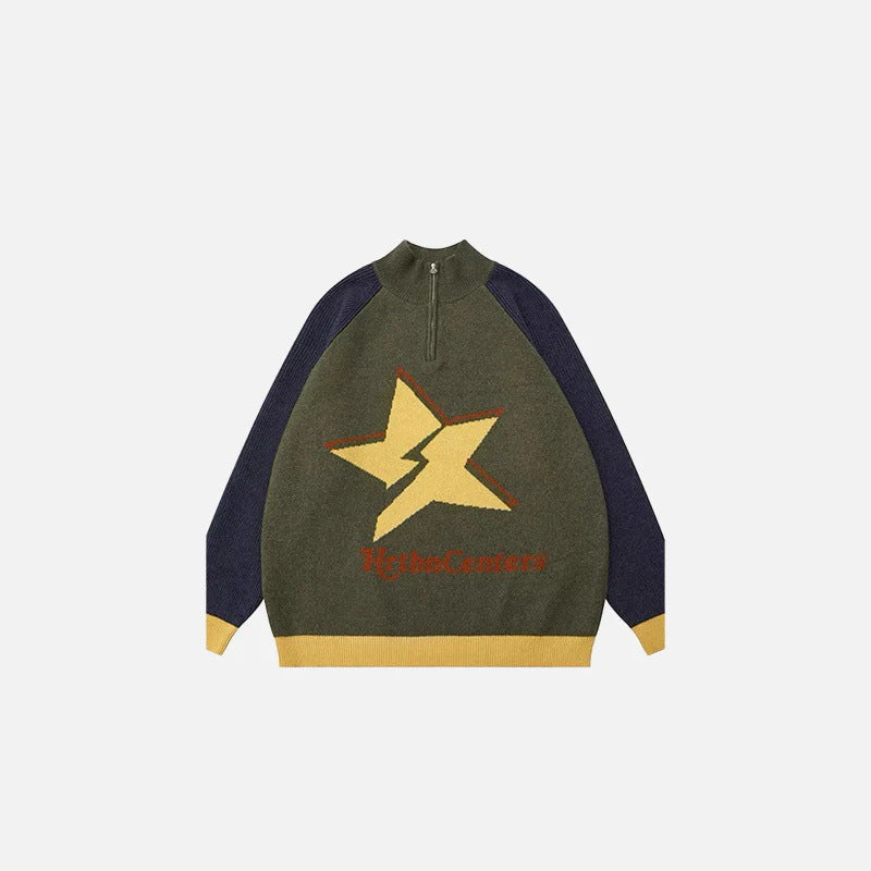 XINGX Jacquard Casual Contrast Color Loose Sweater