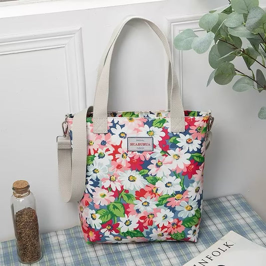 Alsidig Blomstret Lærred Crossbody Skuldertaske med Stor Kapacitet