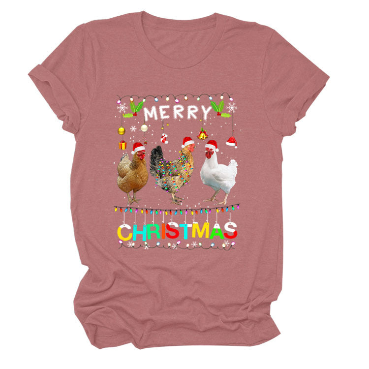 Europe And The United States Christmas Printed Casual Ladies Short-sleeved T-shirt