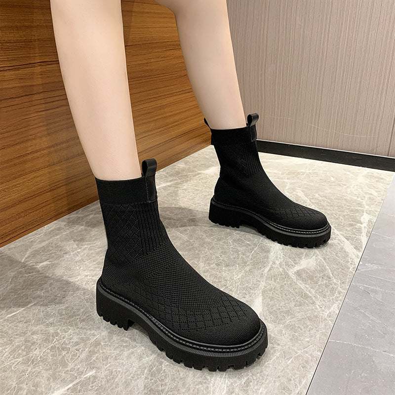 Knitted Stretch Socks Mid-tube Boots Thick-soled Sock Boots