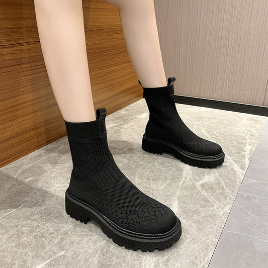 Knitted Stretch Socks Mid-tube Boots Thick-soled Sock Boots