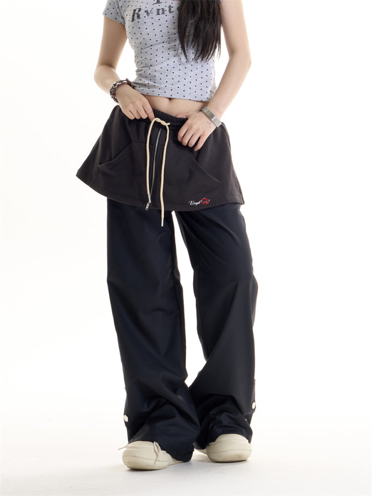 American Retro Hot Girl Style Fake Two-piece Design Casual Pants
