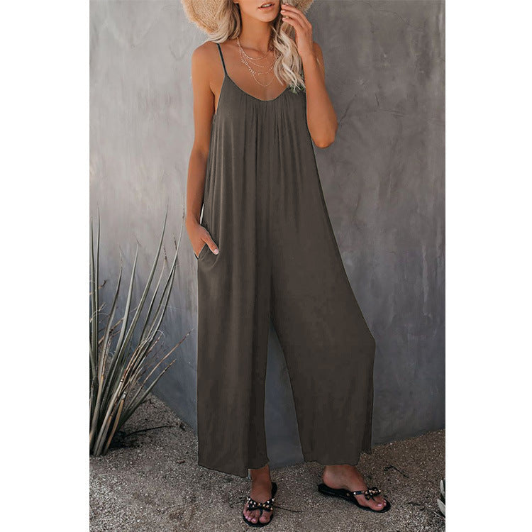 European And American Suspender Jumpsuit Women's New Solid Color