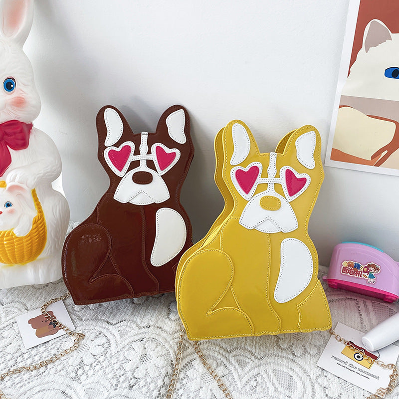 Fashion Cute Personality Puppy Dog Pu Shiny Crossbody Bag