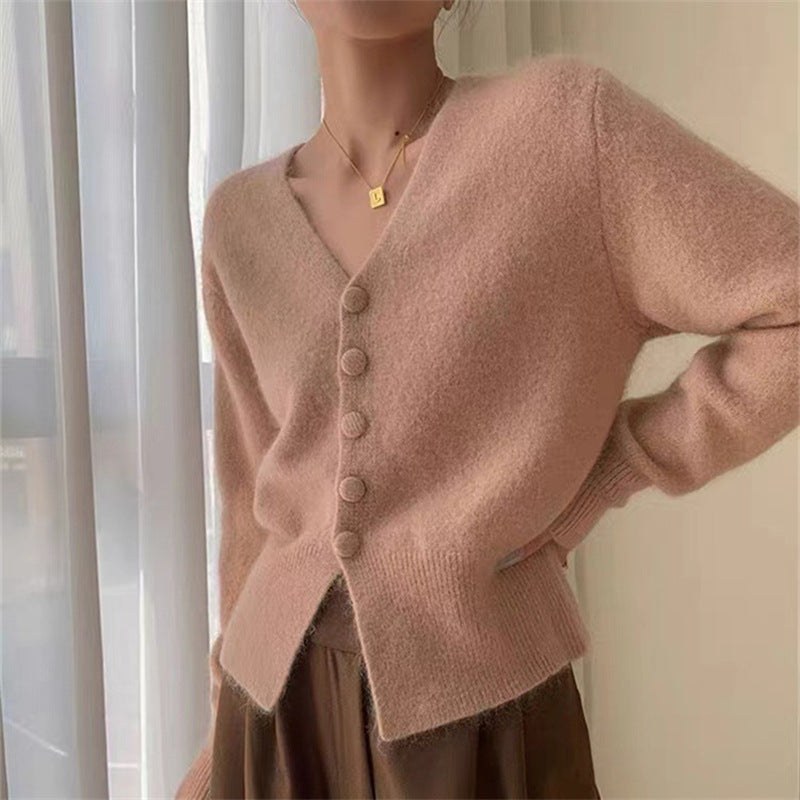 Loose Western Style V-neck Casual Fitted Waist Sweater