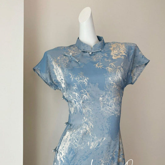 New Chinese Style Elegant Blue Dress For A Youthful Look