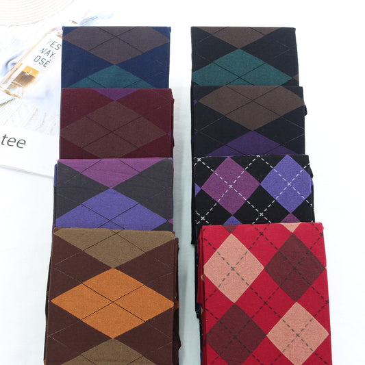 Retro Contrasting Dark Color Diamond-Check Tights