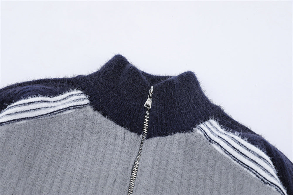 Color Matching Raglan Long Sleeve Stand Collar Sweater Coat