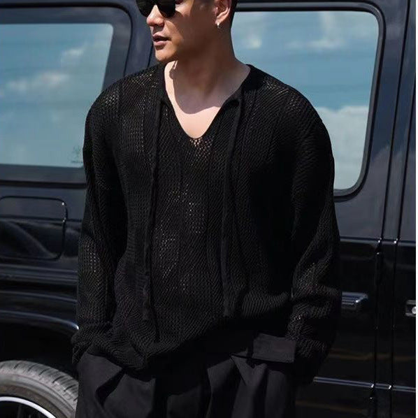 Elastic Hollow-out Micro-transparent Long-sleeved Loose Sweater
