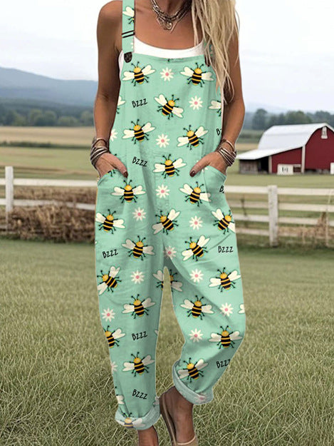Printed Pocket Women's Suspender Trousers
