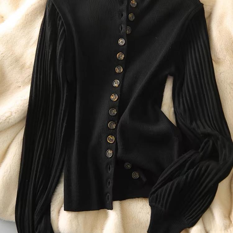 Retro Elegance Patchwork Stand-up Collar Knitted Cardigan