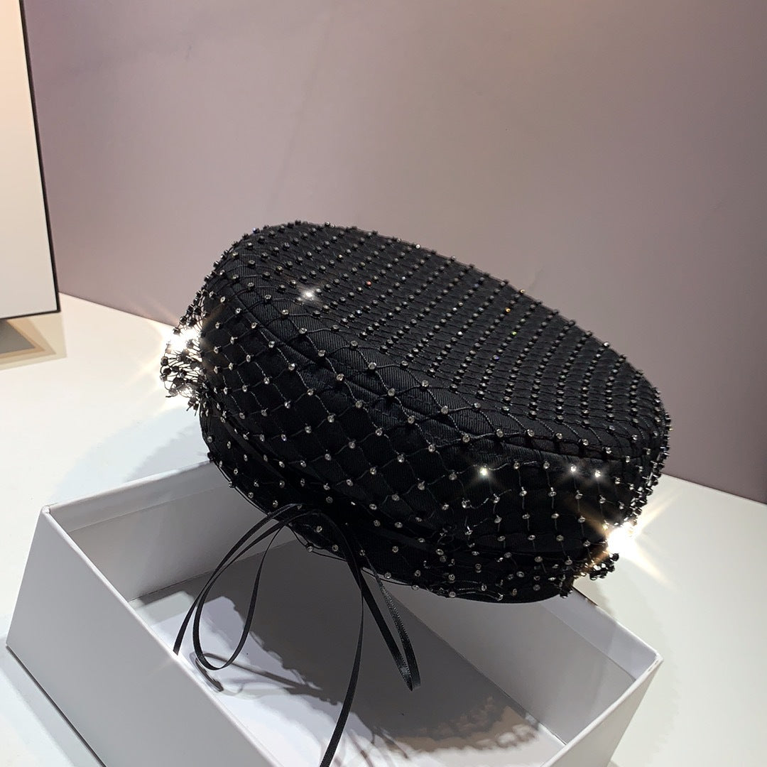 Heavy Embroidery Hot Drilling Mesh Black Navy Hat