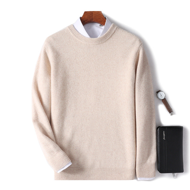 Mænds tykke pullover fåreuldssweater løs rundhals ensfarvet sweater