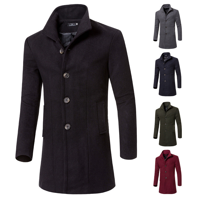 Men's Mid-length Wool Coat Trench