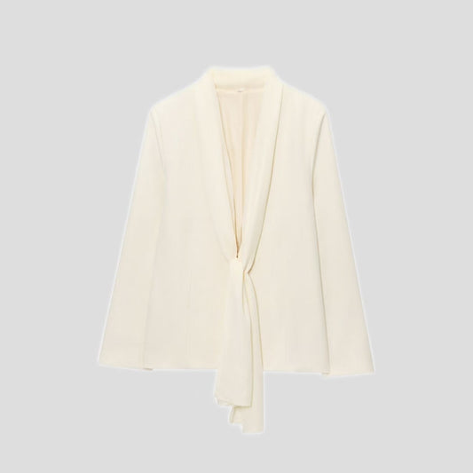 Women's Thin Scarf Turn-down Collar Coat High Waist Straight Pants