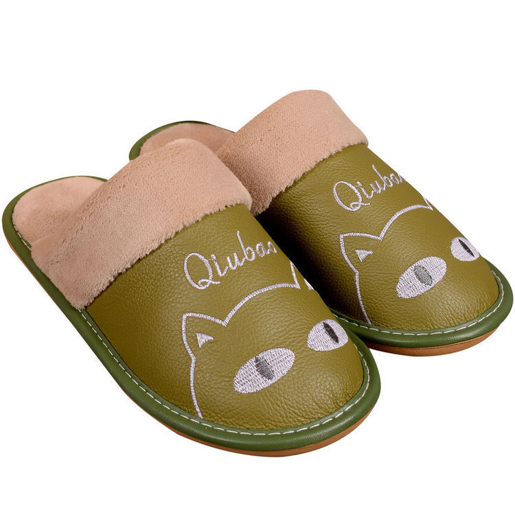 Warm Cotton Slippers For Couples Parent-child Non-slip Leather And Wool Slippers