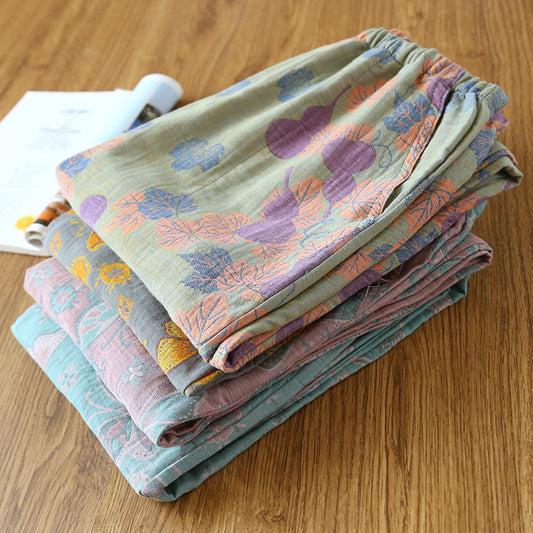 Women's Fashionable Cotton Double-layer Yarn-dyed Close-up Pajama Pants