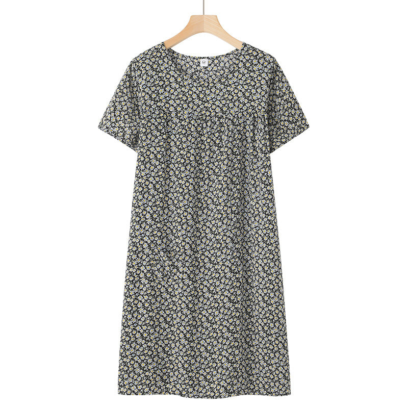 Women's Thin Loose Cotton Silk Short-Sleeve Dress