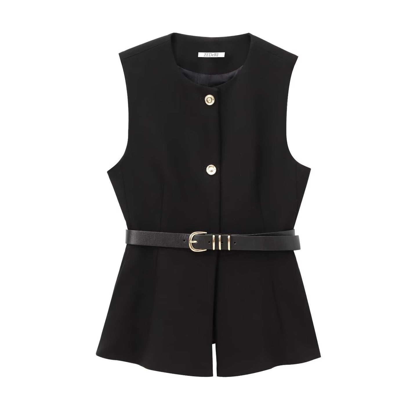Women's Belt Simple Sleeveless Round Neck Vest Jacket