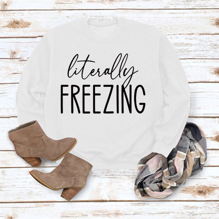 Printed Loose Pullover Simple Round Neck Long Sleeve Top Sweater