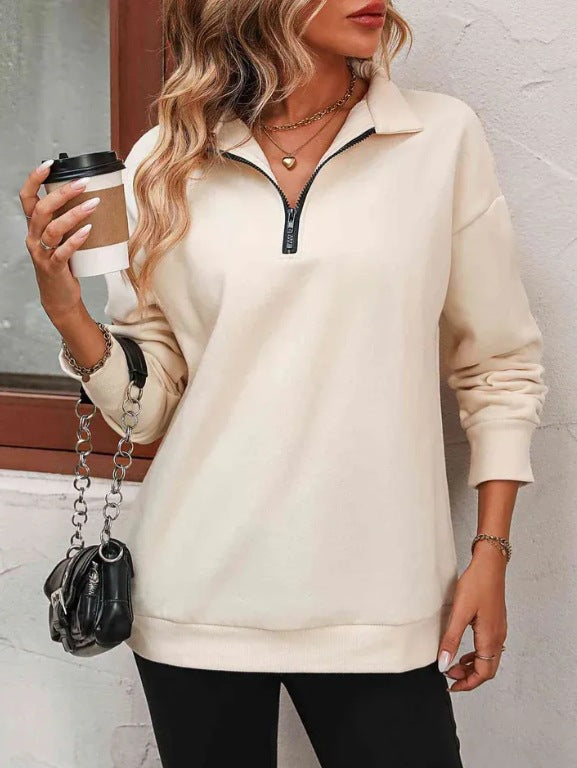 Damemode Halvlangærmet Lynlås Sweatshirt Modepullover