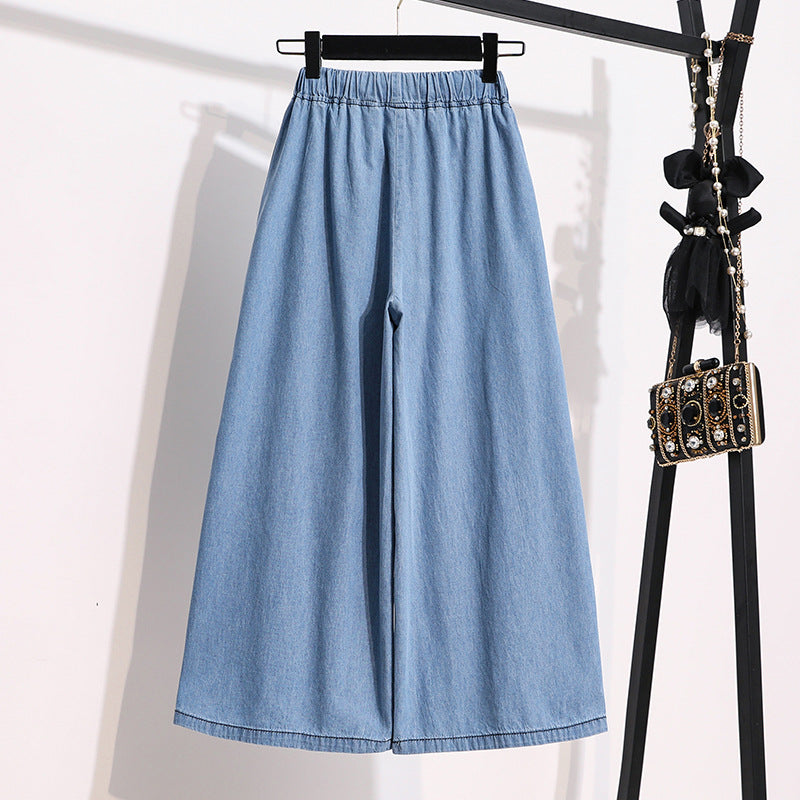 Lace-up tynde jeans med elastik i taljen til kvinder