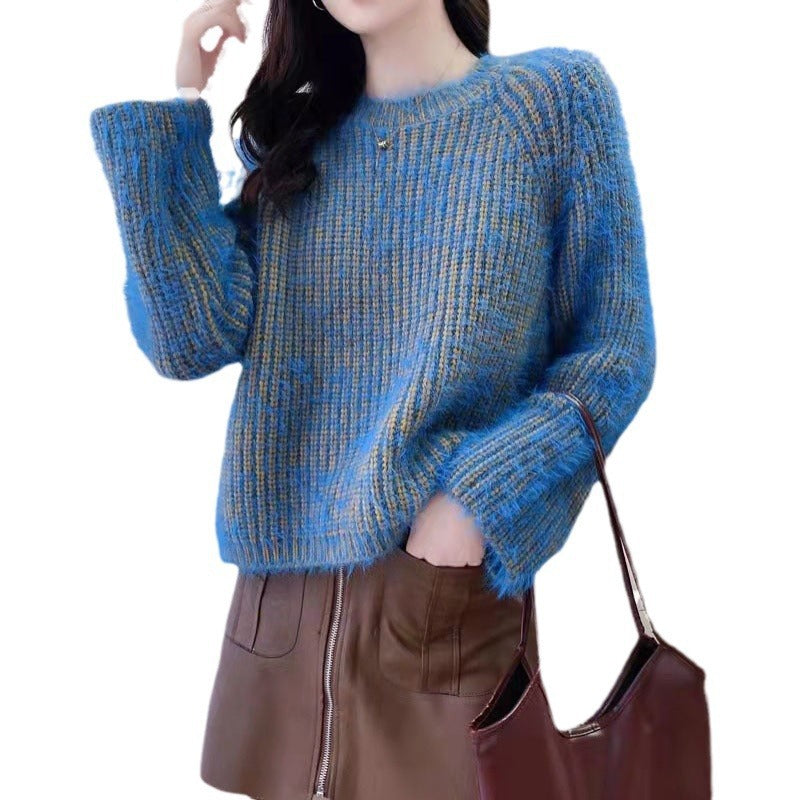 Mink Fur Loose Short Long Sleeve Knitted Top