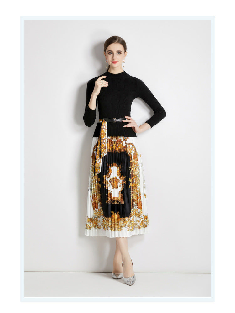 Fashion Women Stand Collar Slim-fit Knitwear Two-piece Set