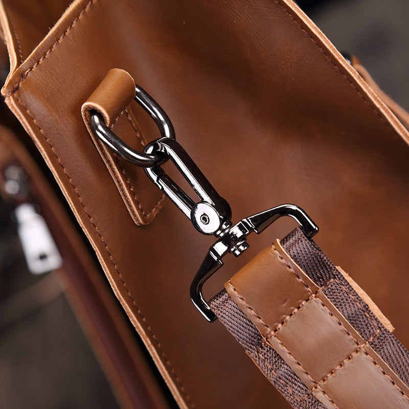 Men's Retro Crazy Horse PU Leather Tote Bag